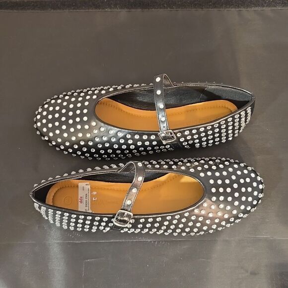 BRAND NEW WILD DIVA CRYSTAL RHINESTONE  MARY JANE STUDDED BALLET FLATS - Picture 6 of 15